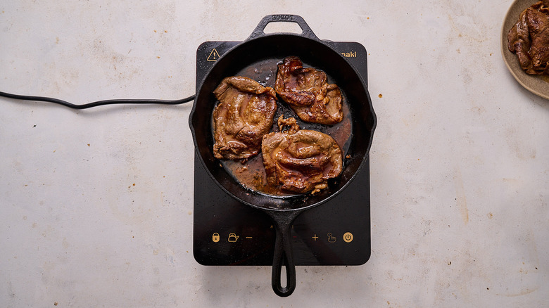 seared steak in skillet