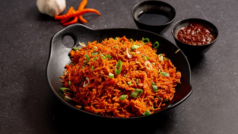 Sichuan fried rice with side of chili paste