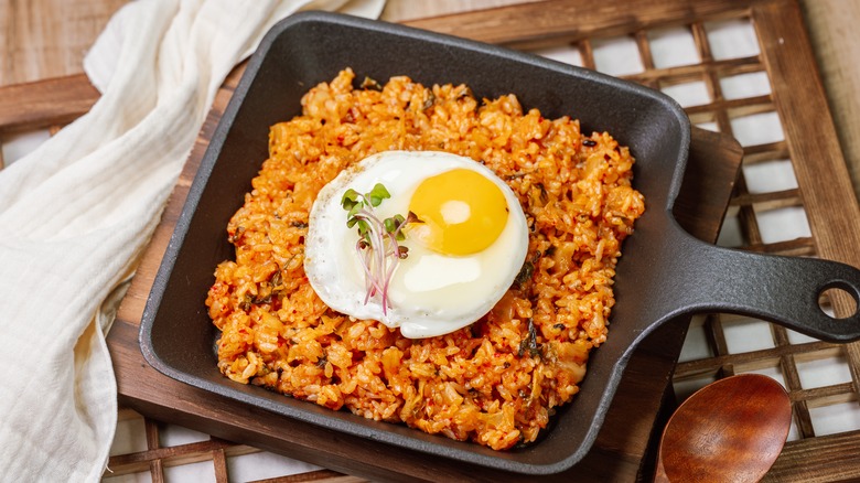 Korean fried rice with egg in skillet