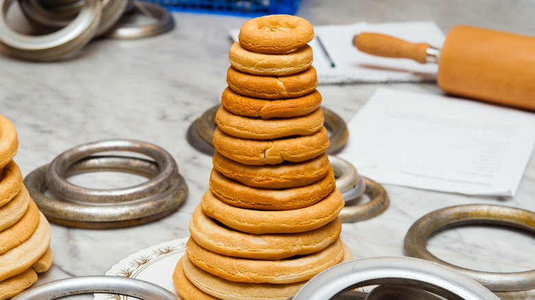 Stacks of rings to make kransekake