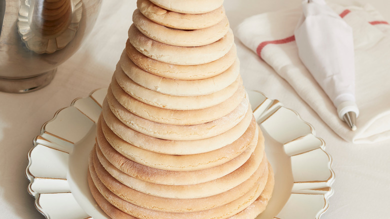 baked Kransekake rings to be decorated