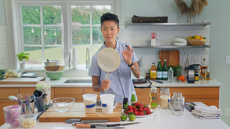 Kristen Kish holds pan