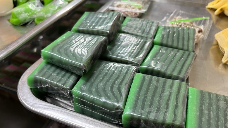 Packaged green kue lapis 