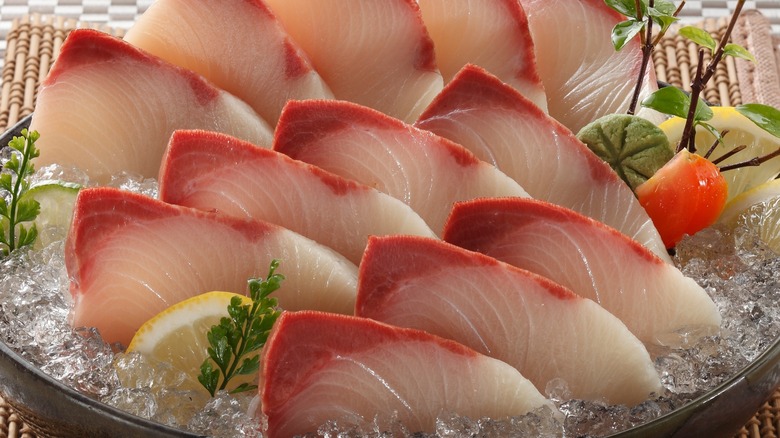 sliced raw hamachi 