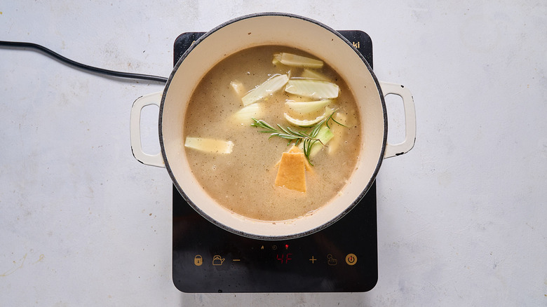 broth and fennel in pot