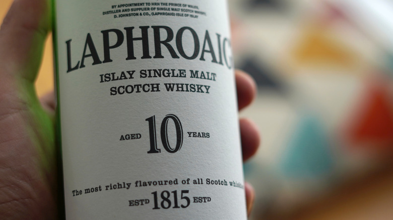 Closeup of Laproaig 10-Year bottle