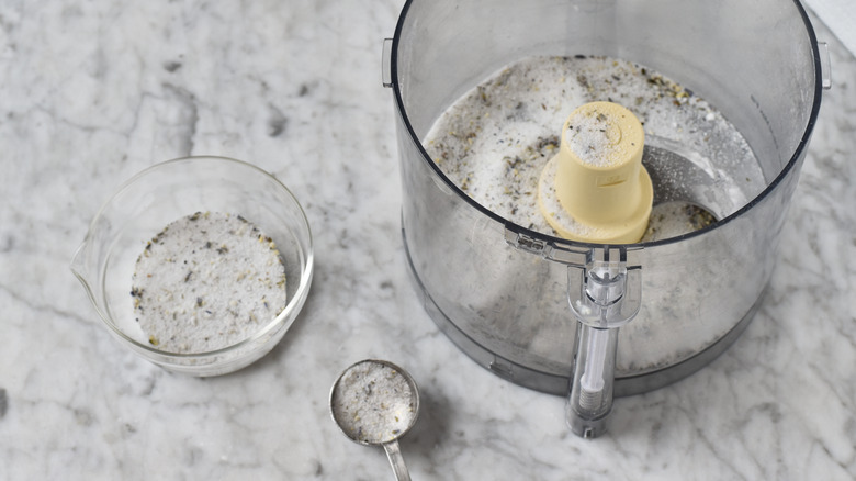 removing lavender sugar from bowl