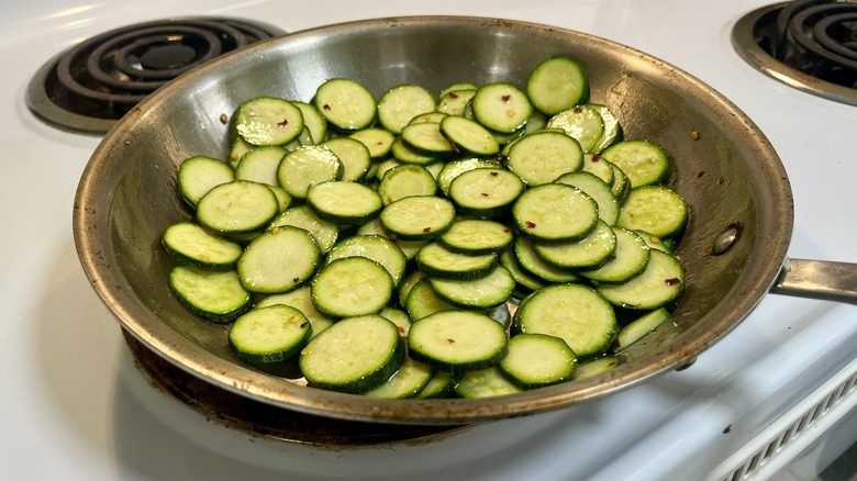 sliced zucchini in a skillet