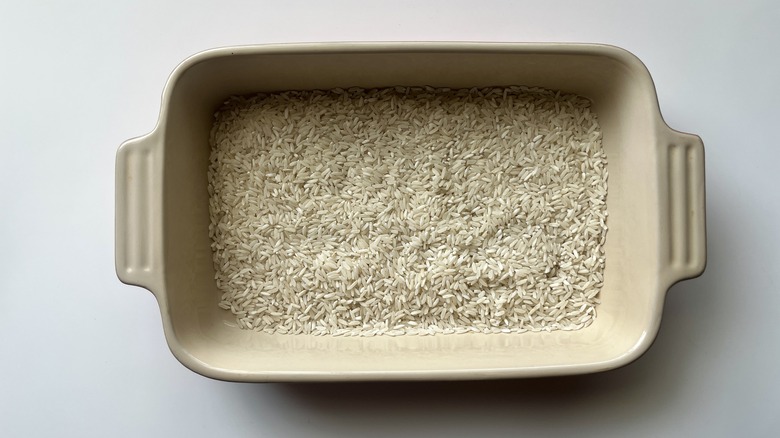 White rice in a baking dish