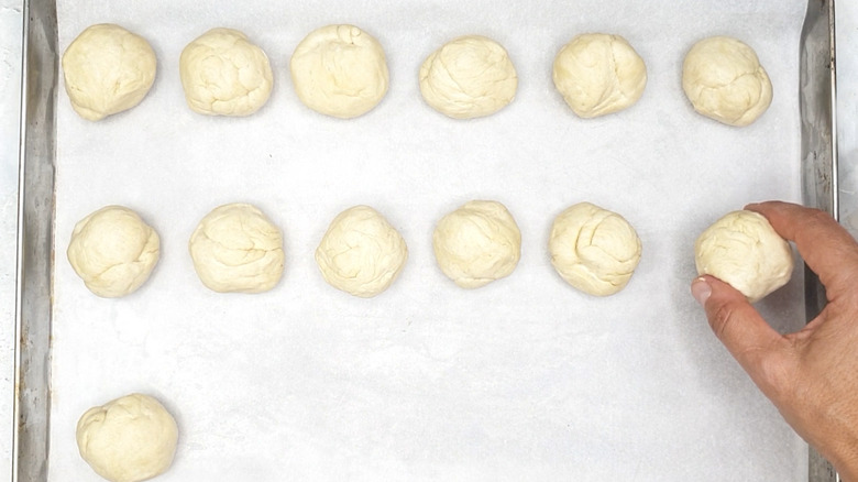 dough balls on oven tray