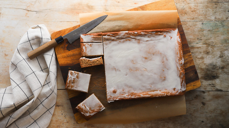 Squares of cut fresh Lebkuchen