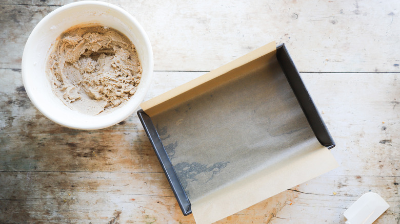 Pan prepared with parchment paper