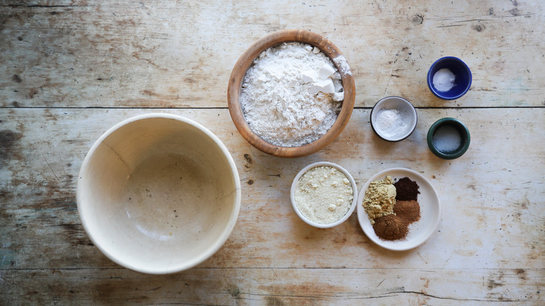 Various dry ingredients in bowls