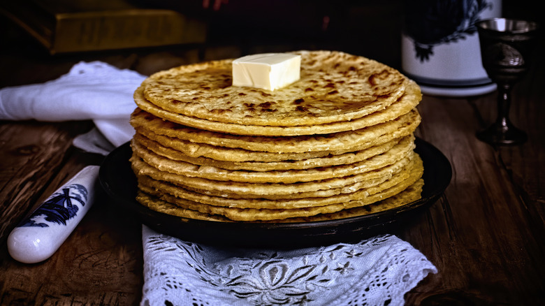 Lefse stacked on plate