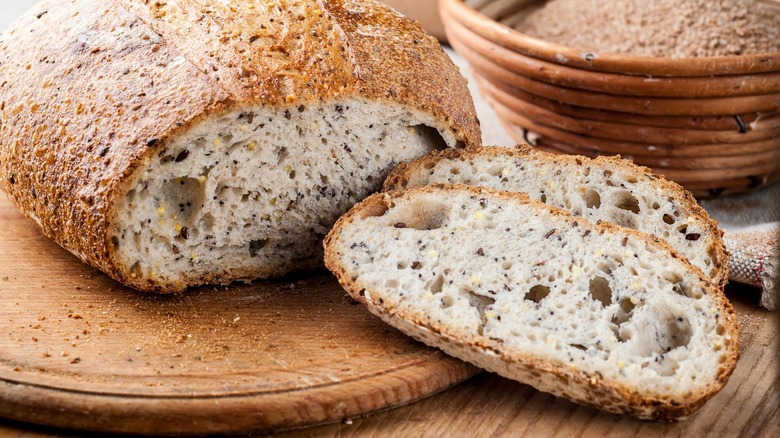 sliced bread displayed on counter