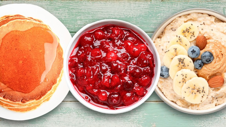 cranberry sauce with pancakes and a parfait