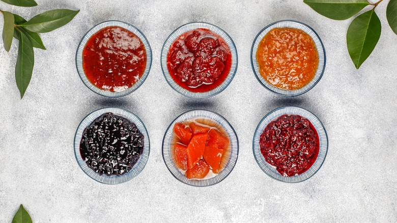 Assortment of various fruit jams