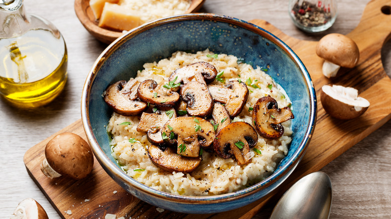 Mushroom risotto in bowl