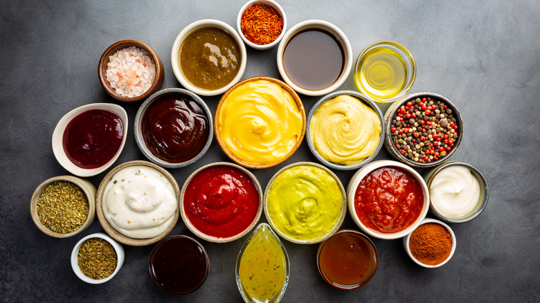 different bowls of seasonings