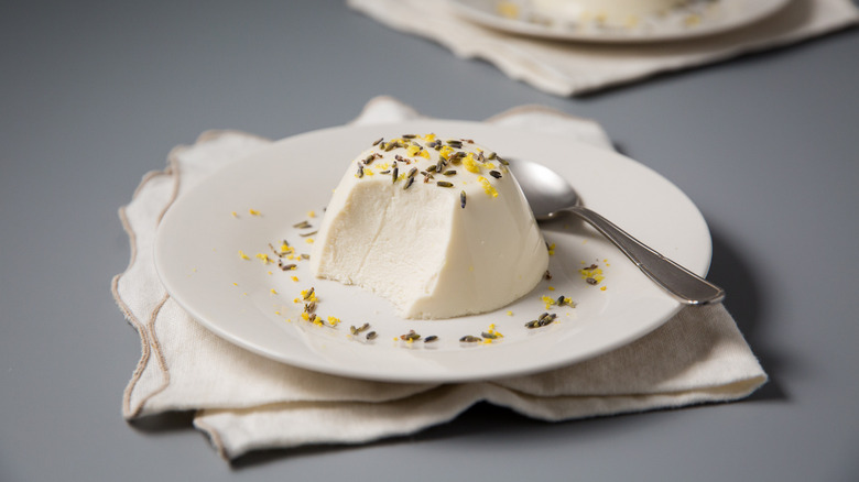 lavender panna cotta on table