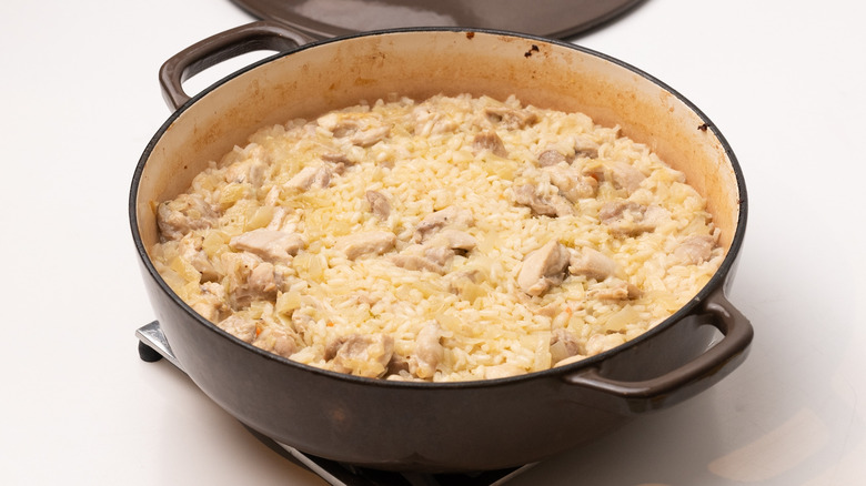 cooked risotto in a pan