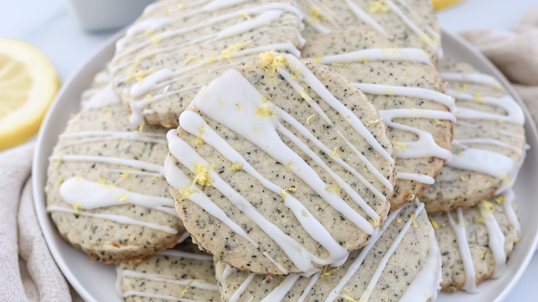 close up of lemon-glazed Earl Grey cookies