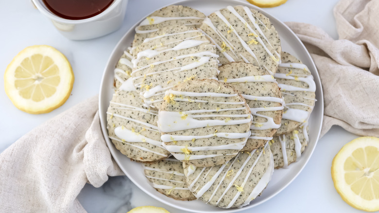 Lemon-glazed Earl Grey cookies on a plate 