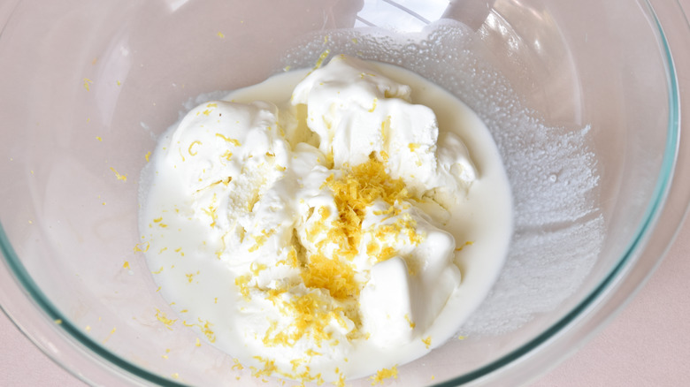 mixing lemon zest in ice cream