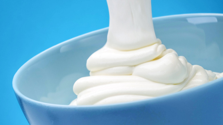 creamy yogurt-sour cream substitute poured