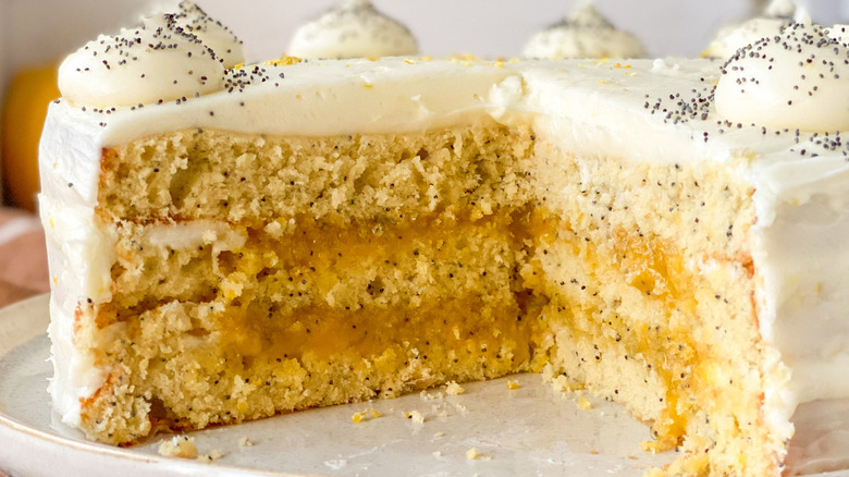 lemon poppyseed cake on plate