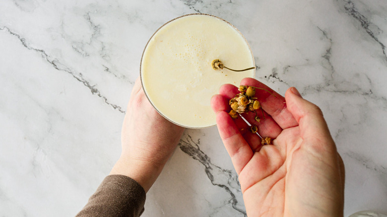 garnishing with flowers