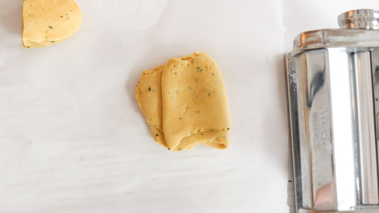 pasta dough in roller