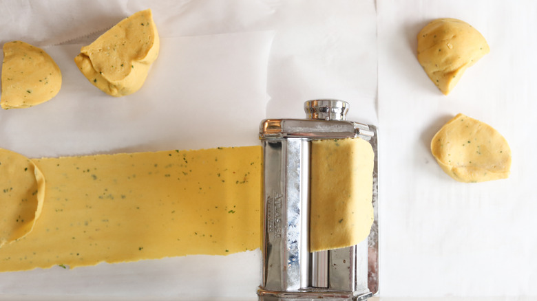 pasta dough in roller