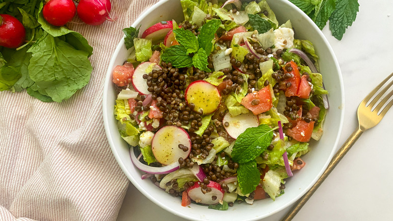 Lentil Fattoush Salad With Mint Dressing Recipe