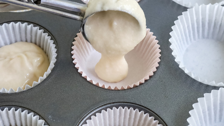 batter in cupcake liners