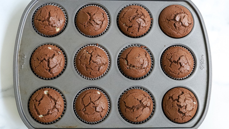 chocolate cupcakes in pan