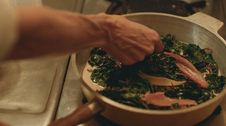 Swiss chard in a pan