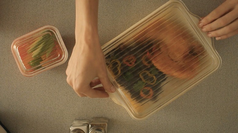 Glass containers full of food