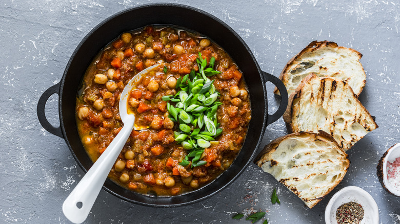 pot of mushroom chickpea stew