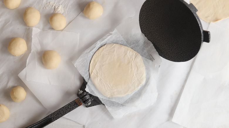 dough in tortilla press