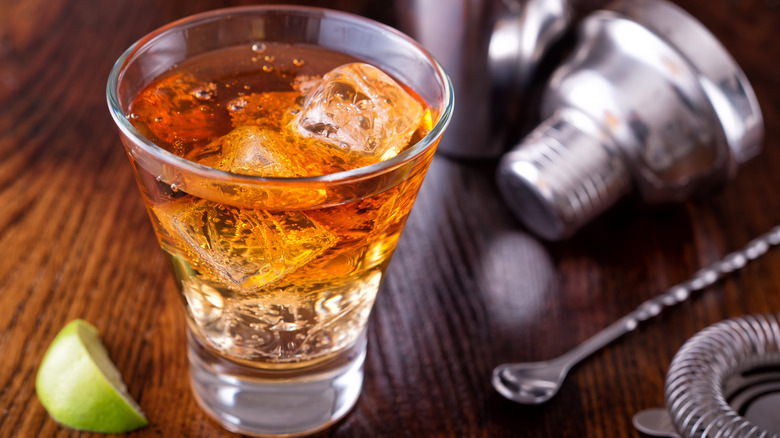 dark and stormy cocktail in glass