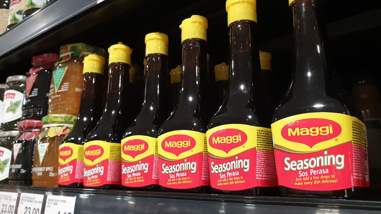 Maggi liquid seasoning on shelf