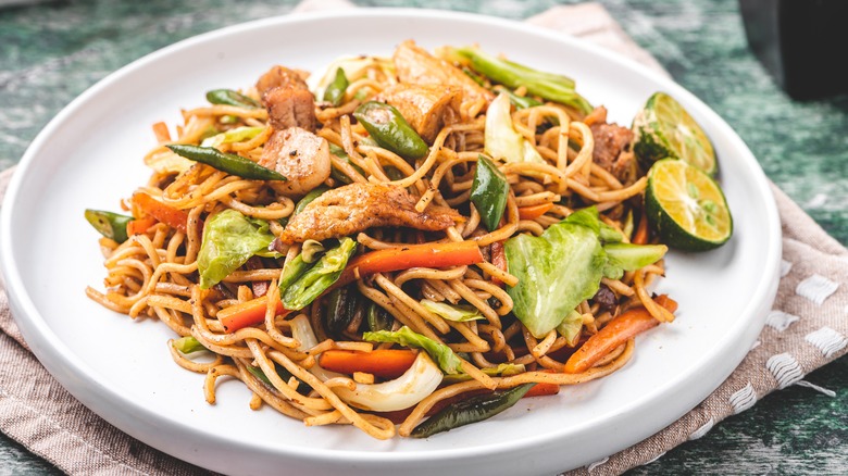 lo mein served on plate