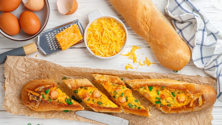 baguette egg boat sliced