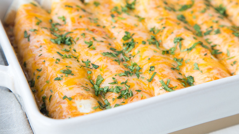 loaded beef enchiladas in pan