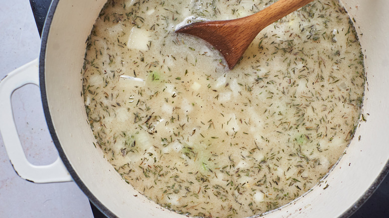 Soup cooking in a Dutch oven