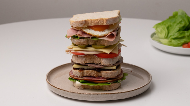 loaded Dagwood sandwich assembly