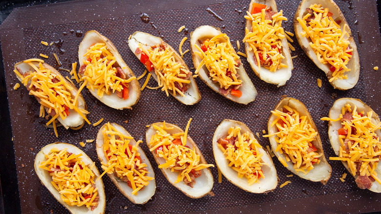 loaded potato skins in pan