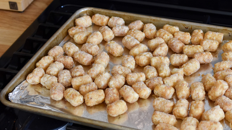 frozen tater tots on pan