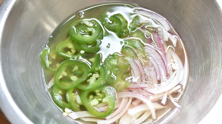 pickling liquid covering veggies